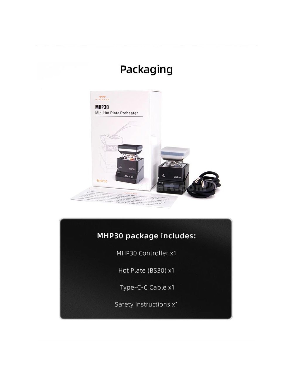 SainSmart MINIWARE MHP30 - Mini Stazione Di Preriscaldamento A Piastra 60W Con Display OLED, 30x30mm, Ideale Per SMD E PCB (Alimentazione Non Inclusa)