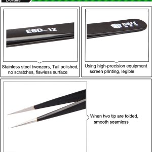 Anti-Static Sharp Straight Tweezers /BEST BST-ESD-12 - Image 4