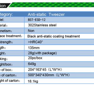 Anti-Static Sharp Straight Tweezers /BEST BST-ESD-12 - Image 3