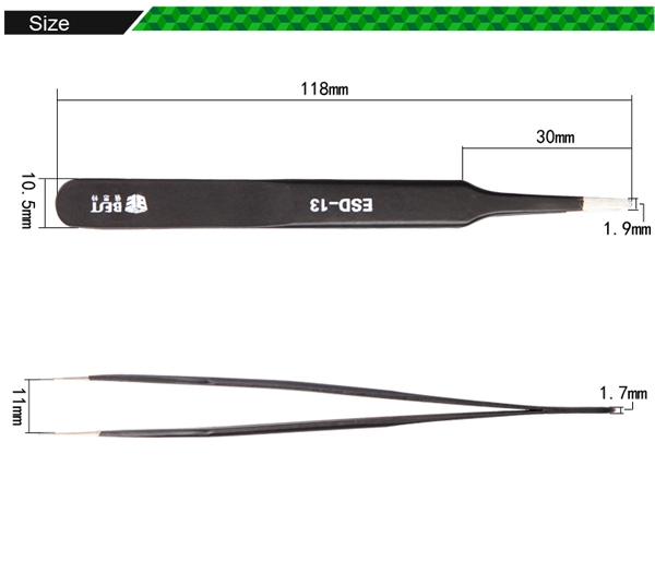 Anti-Static Super Fint Tip Straight Tweezers /BEST BST-ESD-13