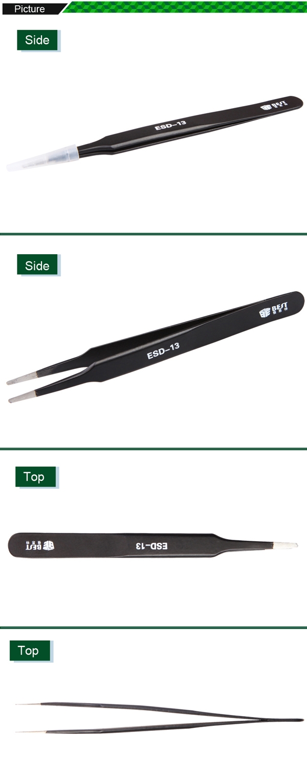 Anti-Static Super Fint Tip Straight Tweezers /BEST BST-ESD-13