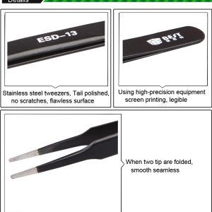 Anti-Static Super Fint Tip Straight Tweezers /BEST BST-ESD-13