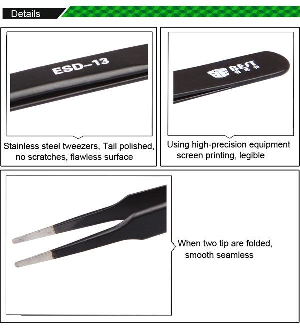 Anti-Static Super Fint Tip Straight Tweezers /BEST BST-ESD-13