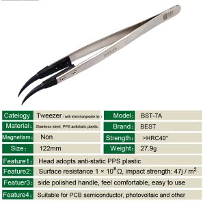 Anti-Static Fint Tip Curved Tweezers /BEST BST-7A - Image 4