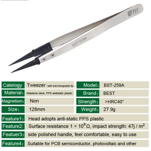 Anti-Static Fine Tip Straight Tweezers /BEST BST-259A - Image 6