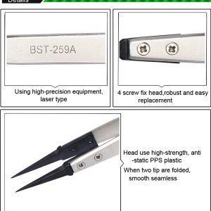 Anti-Static Fine Tip Straight Tweezers /BEST BST-259A - Image 4
