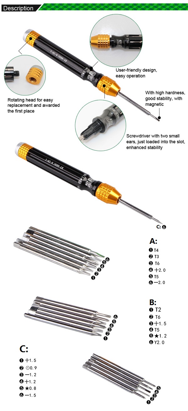 6 in 1 Muti-function Screwdriver Set for iPhone Samsung /BEST BST-889 A/B/C