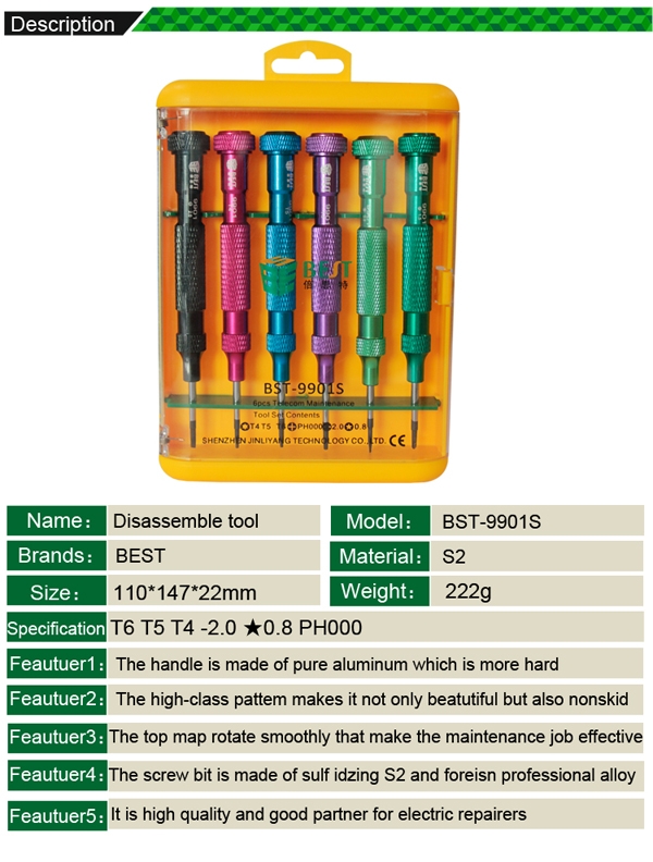 6pcs Electronic tools Screwdriver Set /BEST BST-9901S