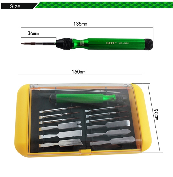 14pcs in 1 Portable Screwdriver Kit for Macbook & Cellphone /BEST BST-302