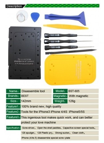 3188 10 in 1 BST-605 Tool Kit Disassemble Opening Tools For iPhone 4 4G 4S 5 5C 5G 5S