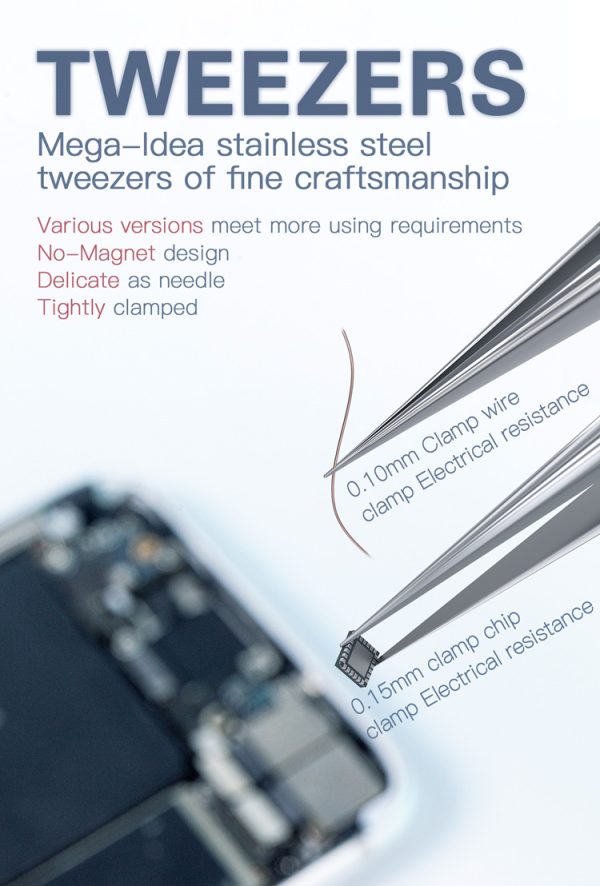 Non-magnetic Pointed Stainless Steel Tweezers #MEGA-IDEA