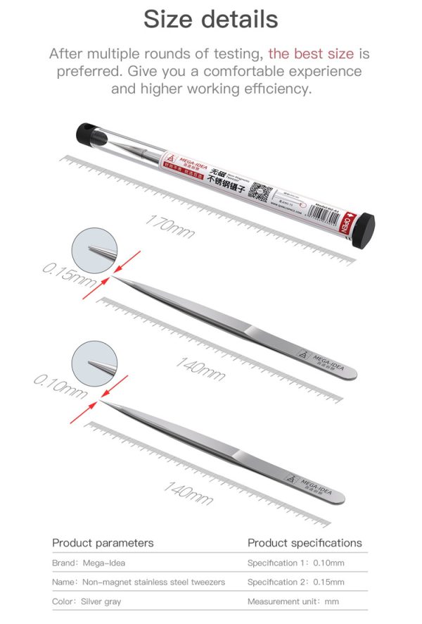 Non-magnetic Pointed Stainless Steel Tweezers #MEGA-IDEA