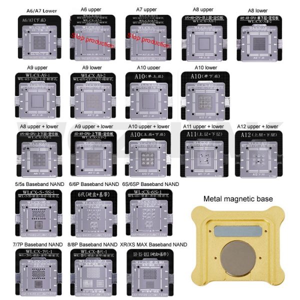 WL Best Template For iPhone A6 A7 A8 A9 A10 A11 A12 Baseband CPU NAND BGA Reballing Tin Net Stencils Positioning Fixture