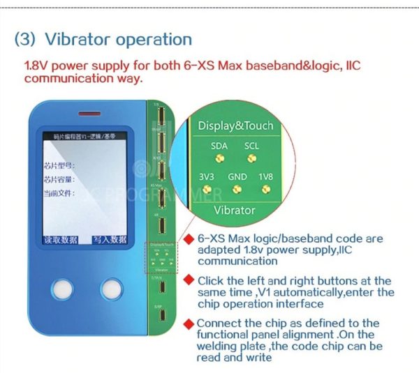 JC V1 EEPROM Programmer for iPhone 11 Pro Max 11 Pro X XR XS XS MAX 8P 7 Original Color/Touch Vibrator Repair Logic Board