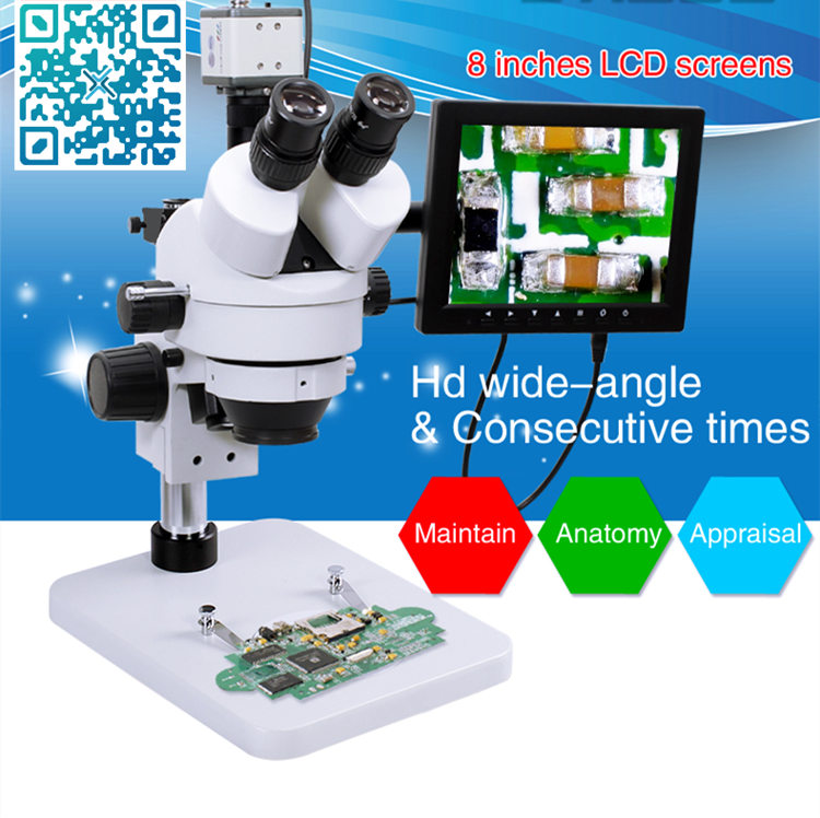 LCD Screen Continuous Zoom Binocular Visual 21-135X Trinocular Stereo Microscope+Industrial Camera+56 LED Light for LAB PC