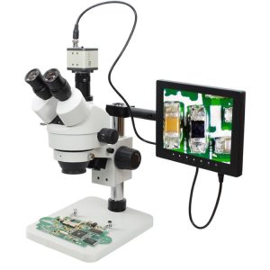 LCD Screen Continuous Zoom Binocular Visual 21-135X Trinocular Stereo Microscope+Industrial Camera+56 LED Light for LAB PC