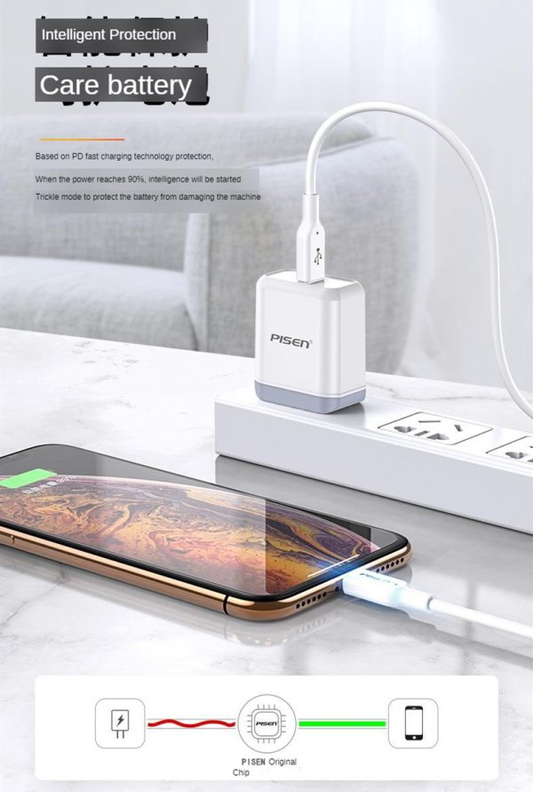 Pisen PD 30W 3A Phone Charging Data 3.0 Fast Charger Type-c to Lighting Cable for iPhone