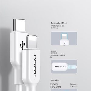 Pisen PD 30W 3A Phone Charging Data 3.0 Fast Charger Type-c to Lighting Cable for iPhone