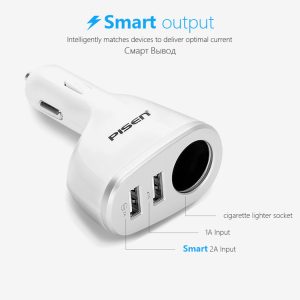 Salable car charger usb wireless cell phone car charger 2 USB Ports #Pisen