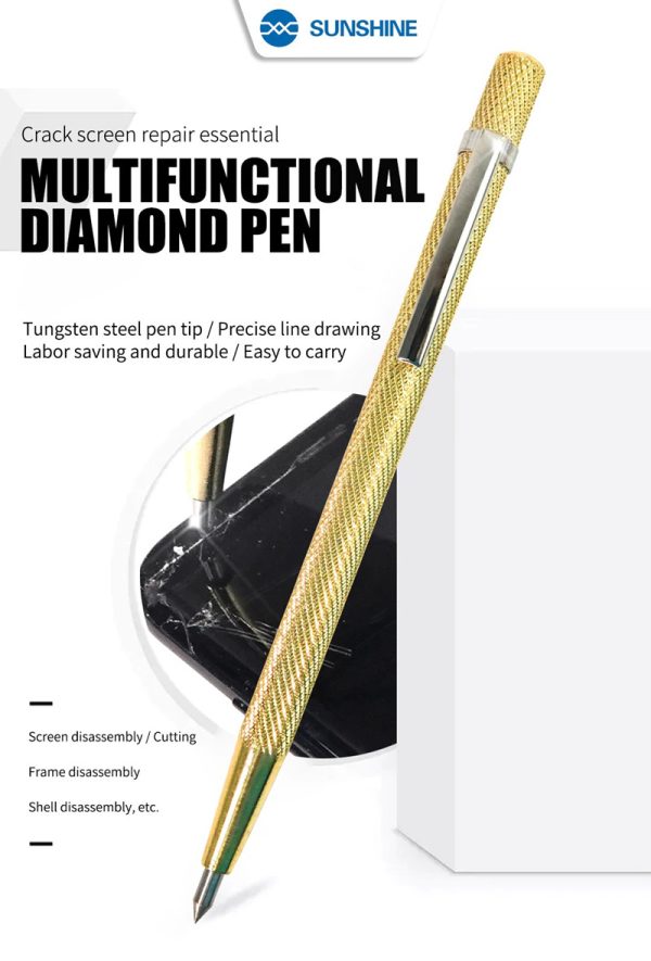 Punch Steel Spring Loaded Metal Diamond Pen for Phone Rear Glass LCD Screen Cracking Wood Carving Scribing