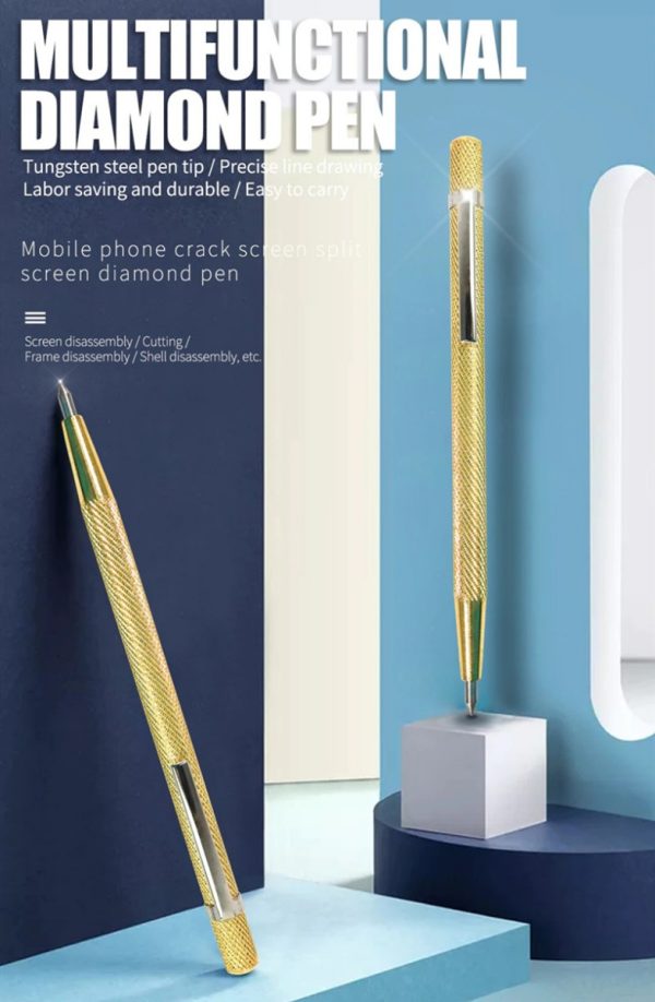 Punch Steel Spring Loaded Metal Diamond Pen for Phone Rear Glass LCD Screen Cracking Wood Carving Scribing