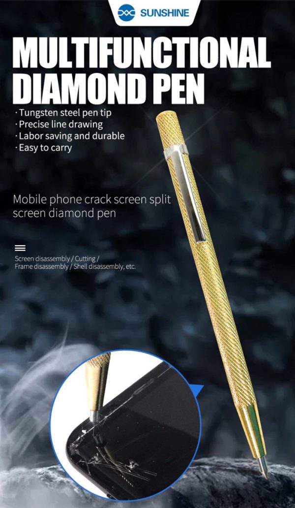 Punch Steel Spring Loaded Metal Diamond Pen for Phone Rear Glass LCD Screen Cracking Wood Carving Scribing