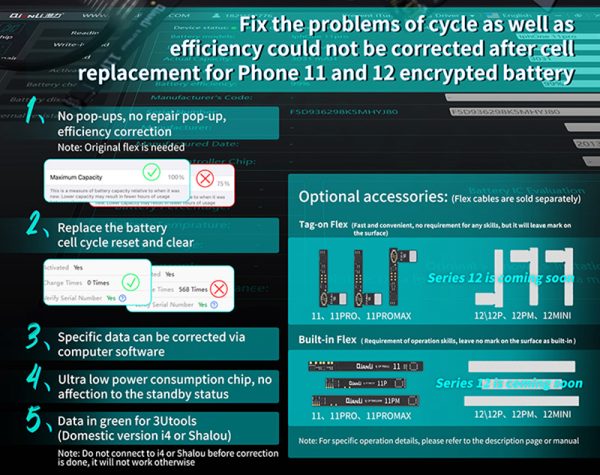 Qianli Copy Power Battery Data Corrector For iPhone 11 12 Pro Max Mini Battery Pop Ups Widows Repair Error Health Warnning