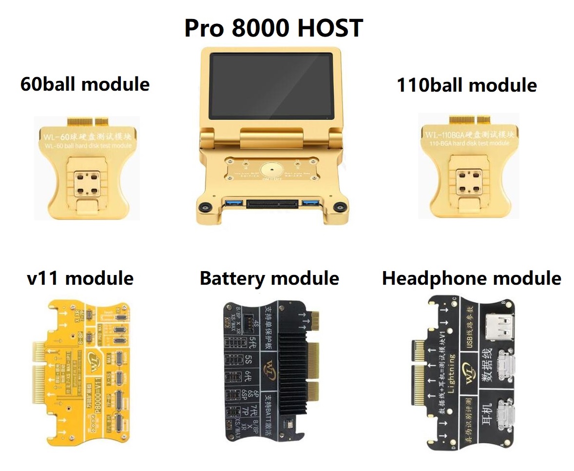 WL PRO 8000 NAND Programmer for IPHONE 4 5 6 7 8 PLUS X 11 PROMAX Battery Photosensitive Headset Data Line Tester #WL