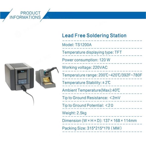 QUICK TS1200A Lead Free BGA Soldering Iron Station LED Display with One Soldering Tip for Phone Motherboard Repair