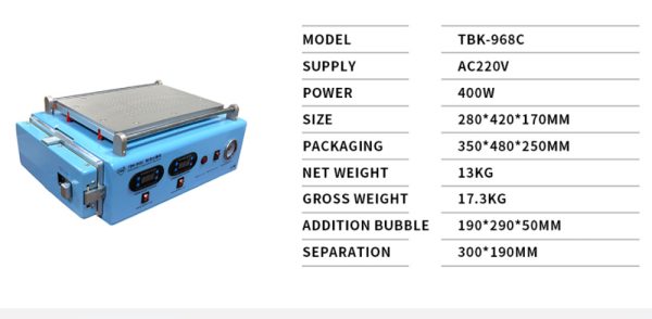 TBK-968C LCD Screen Separate OCA Autoclave Bubble Remove Machine Built in compressor vacuum pump for ipad Curved screen
