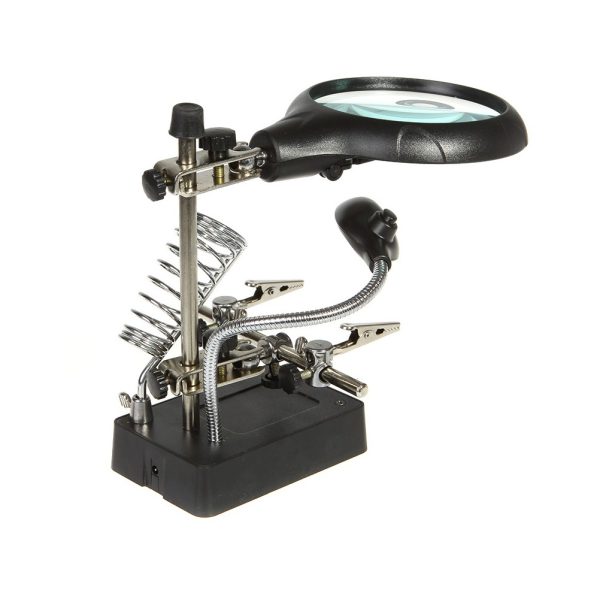 LED Light Magnifier Helping Hand Auxiliary Clamp Alligator Clip Stand #MG16129-C